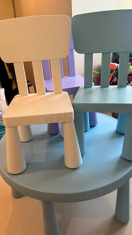 Small Kids Table and Two Chairs Set — Light Blue and White