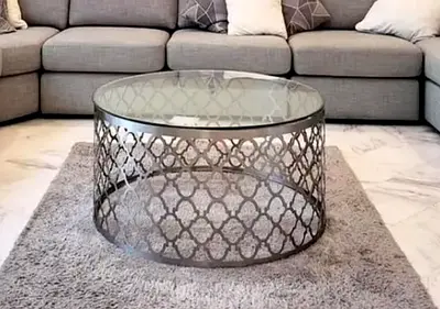 Round Metal  Glass Coffee Table with Moroccan Pattern - Good Condition