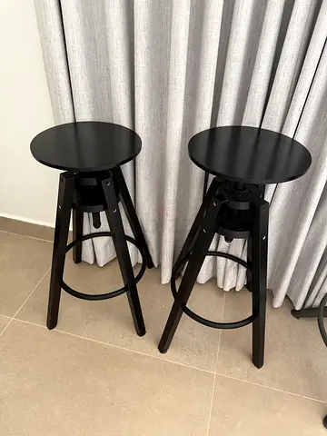 Set of 2 Black Metal Bar Stools — Compact Modern Design