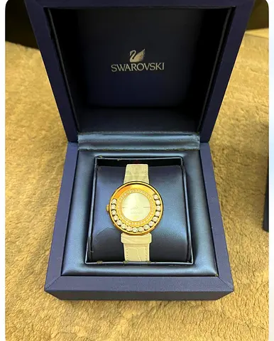 Swarovski Womens Gold Tone Crystal Accent Watch with Box