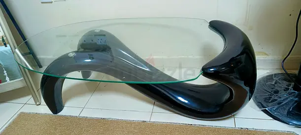 Modern Black Sculptural Glass Coffee Table