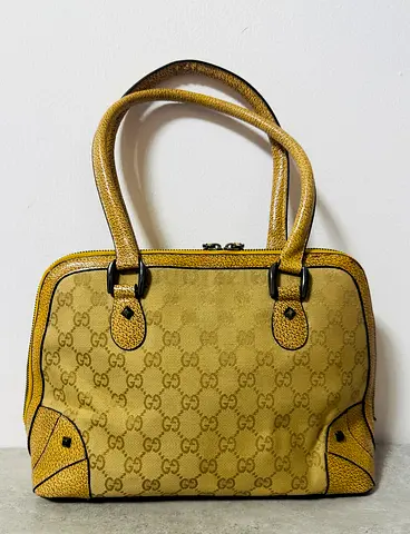 Gucci StYLe Monogram Handbag with Yellow Leather Trim