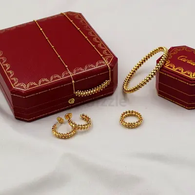 Cartier Beaded Jewelry Set — Necklace, Bangle, Ring  Hoop Earrings