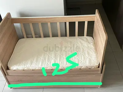 Wooden Baby Crib with Mattress - Light Oak Finish