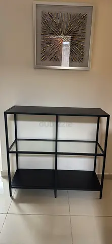 Ikea Black Metal and Glass Console Shelf - 3-Tier Display Unit