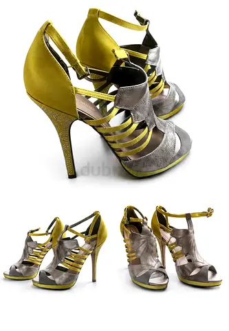 Grey and Yellow Strappy High Heel Sandals - Size Unspecified