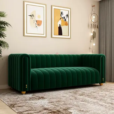 Modern Emerald Green Velvet Tufted Sofa