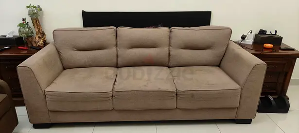 Beige 3-Seater Fabric Sofa in Used Condition