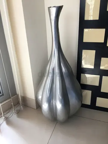 Silver Aluminum 36” Bulbous-Shaped Floor Vase