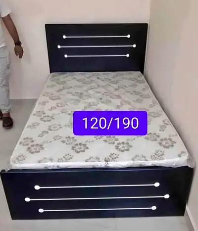 Single Bed Frame with Mattress (120x190 cm) - Dark Wood