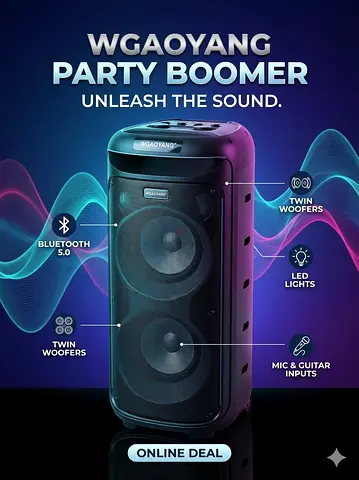 WGAOYANG Party Boomer Portable Bluetooth Speaker with Twin Woofers  LED Lights