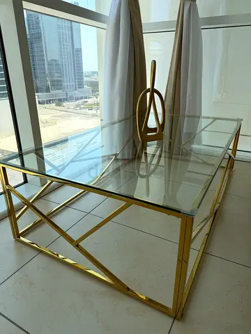 FOR SALE – Modern Glass Coffee Table with Gold Frame