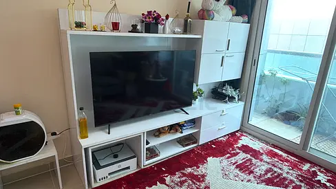 White TV Entertainment Unit with Storage Cabinets