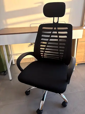Modern wooden study desk with drawers and cable organizer plus chair