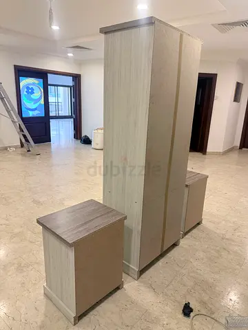 Modern Wooden Wardrobe with Two Matching Side Tables