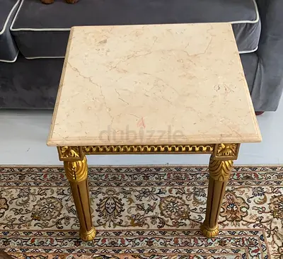 Square Marble Top Side Table with Gold Carved Legs