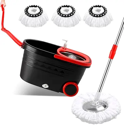 Spin Mop with Bucket and Wheels with 3 Replacement Heads