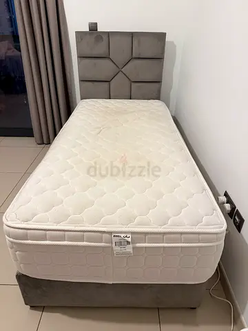 Single Mattress with Upholstered Bed Base and Headboard - Good Condition