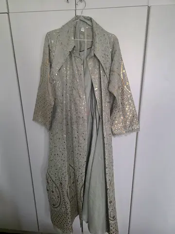 Light grey embellished long ethnic jacket / kaftan - size 3