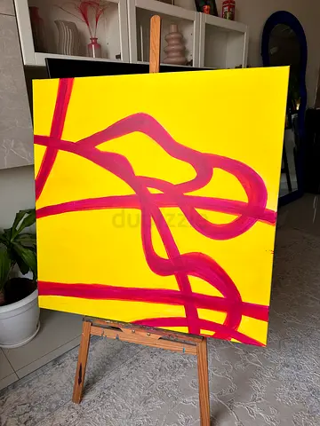 Original Abstract Painting on Canvas - Yellow  Magenta (90*90cm)
