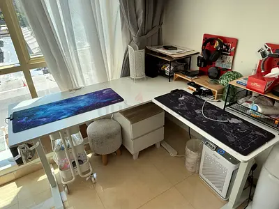 L-shaped White Home Office Desk with Adjustable Height