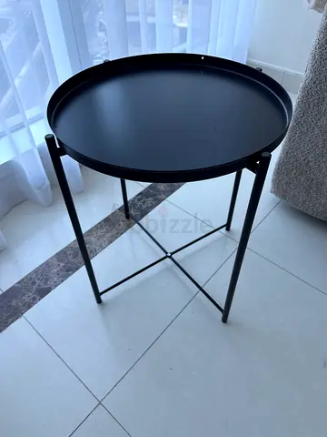 Black Round Metal Side Table with Removable Tray Top