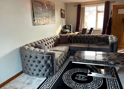Large Grey Velvet Tufted U-Shaped Corner Sofa - Comfortable Seating