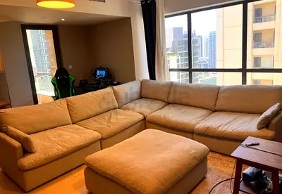 6 peice modular feather filled sofa with footstool