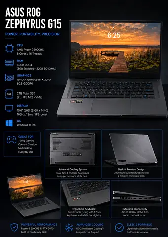 ASUS ROG Zephyrus G15 – Ryzen 9 5900HS | RTX 3070 | 40GB RAM | 2TB SSD