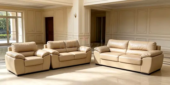 Sofa Leather Beige 6 Seater
