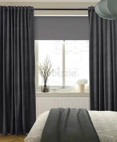Dark Grey Blackout velvet Curtains with Eyelets 140x250cm