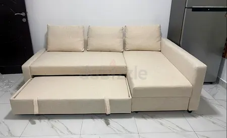 ikea Beige L-shape Sofa with Pull-out Bed and Storage - Good Condition