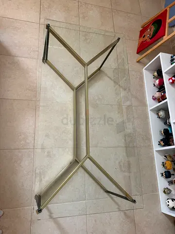 Modern Glass Coffee Table with Gold Metal Frame – Excellent Condition