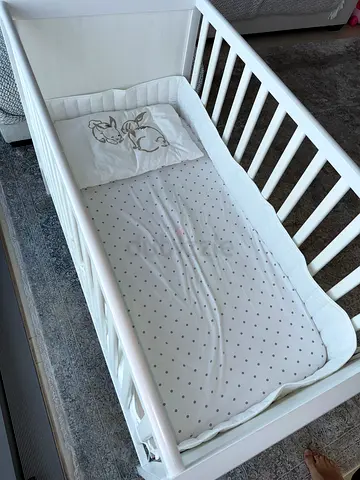 IKEA Sundvik White Wooden Baby Crib with mattress