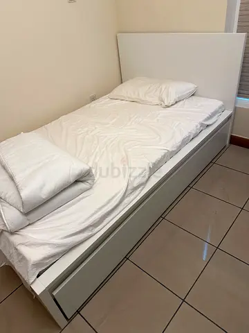 IKEA White Malm bed 120 w storage, with mattress