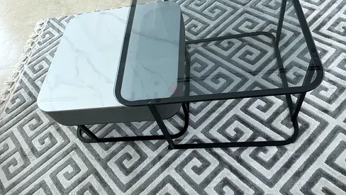 Modern Coffee Table Set with Glass Top  Storage Drawer
