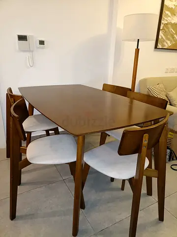 Modern Wooden Dining Set with Five Padded Chairs