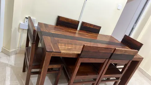 Solid Wood Dining Set with 6 Chairs