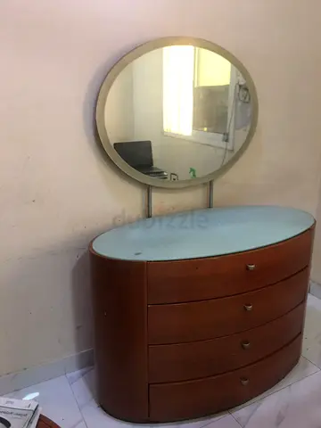 Modern Wooden Dresser with Oval Mirror