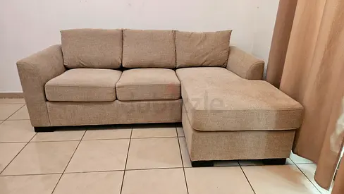 Beige L-shaped 3-seater Sofa with Chaise (Good Condition)