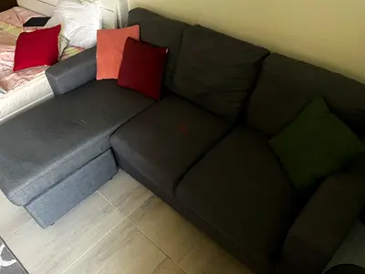 Grey L-shaped 3-seater Sofa with Chaise — Good Condition