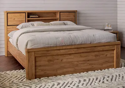 Solid Wood King Bed with Headboard Storage