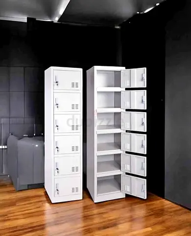 White Metal 6-Tier Locker Cabinet — Set of 2 (Office/School Storage)