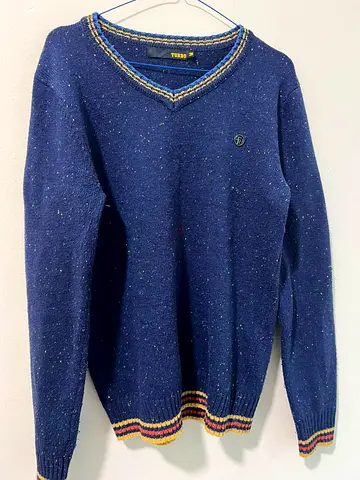 Mens Blue V-neck Knit Sweater - Size M (Turkey)