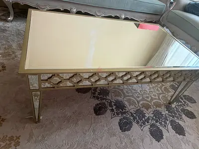 Glass and Mirrored Coffee Table set with Geometric Frame