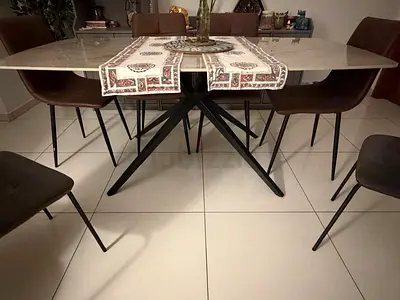 Dining table marble top with wrought iron legs - home center. 180 cms and 6 seater without chairs