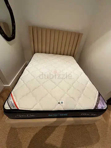 West Elm upholstered bed frame with hotel like king koil mattress - like new !