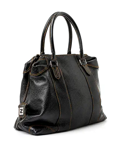 Black Leather Tote Handbag with Double Handles