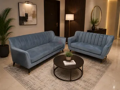 Velvet 3-Seater and 2-Seater Sofa Set - Good Condition