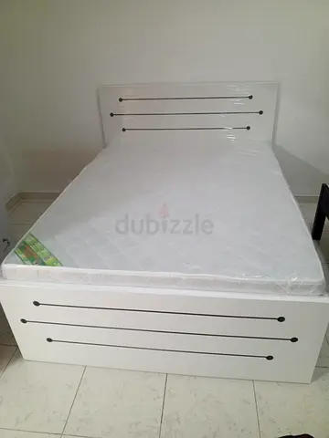 White Queen size bed frame with mattress - brand new